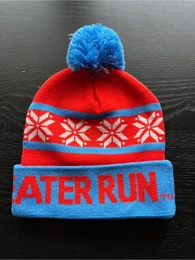 Ugly Sweater Run Red & Blue Knit Beanie Pom Hat One Size